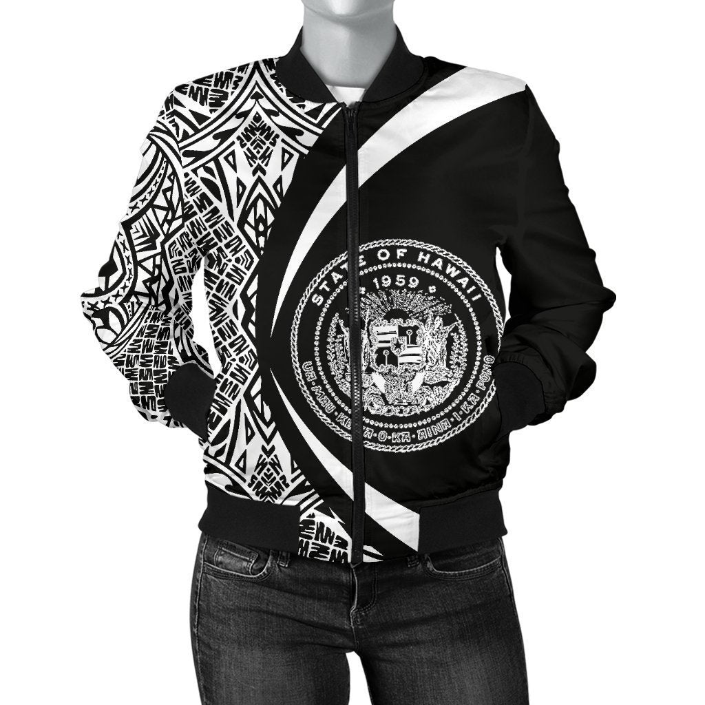 Hawaii Coat Of Arm Women's Bomber Jacket - Circle Style 01 - AH - J1-BOMBER JACKETS (P)-Phaethon-Women's Bomber Jacket-S-White-Vibe Cosy™