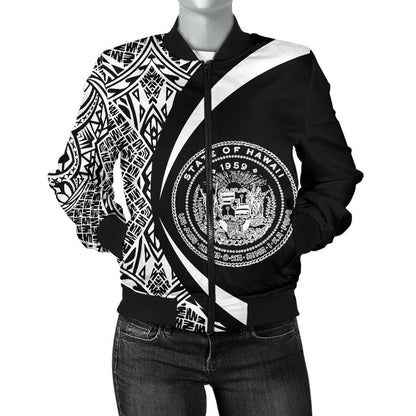 Hawaii Coat Of Arm Women's Bomber Jacket - Circle Style 01 - AH - J1-BOMBER JACKETS (P)-Phaethon-Women's Bomber Jacket-S-White-Vibe Cosy™