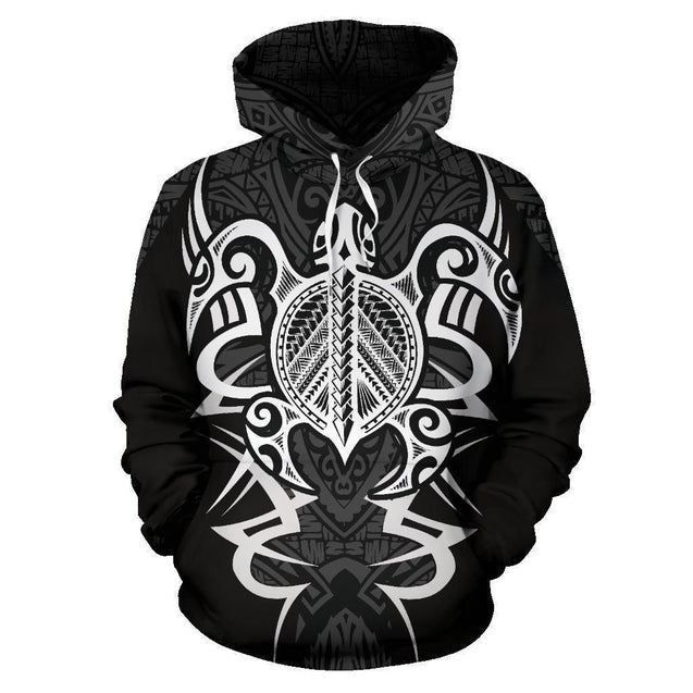 Hawaii Turtle Tribal Gray Hoodie - Armor Style - AH J9-ALL OVER PRINT HOODIES (P)-Phaethon-Hoodie-S-Vibe Cosy™