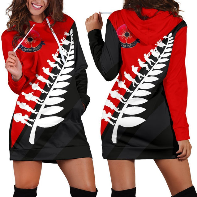 Lest We Forget New Zealand Hoodie Dress K52-Apparel-HD09-Hoodie Dress-S-Vibe Cosy™