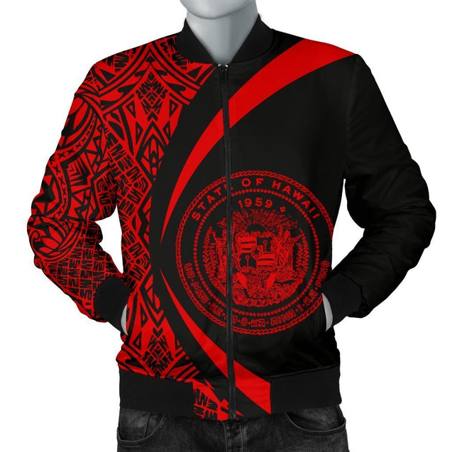 Hawaii Coat Of Arm Polynesian Men's Bomber Jacket - Circle Style 02 - AH - J1-BOMBER JACKETS (P)-Phaethon-Men's Bomber Jacket-S-White-Vibe Cosy™