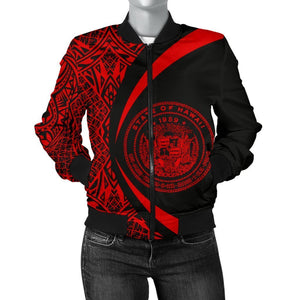Hawaii Coat Of Arm Women's Bomber Jacket - Circle Style 02 - AH - J1-BOMBER JACKETS (P)-Phaethon-Women's Bomber Jacket-S-White-Vibe Cosy™