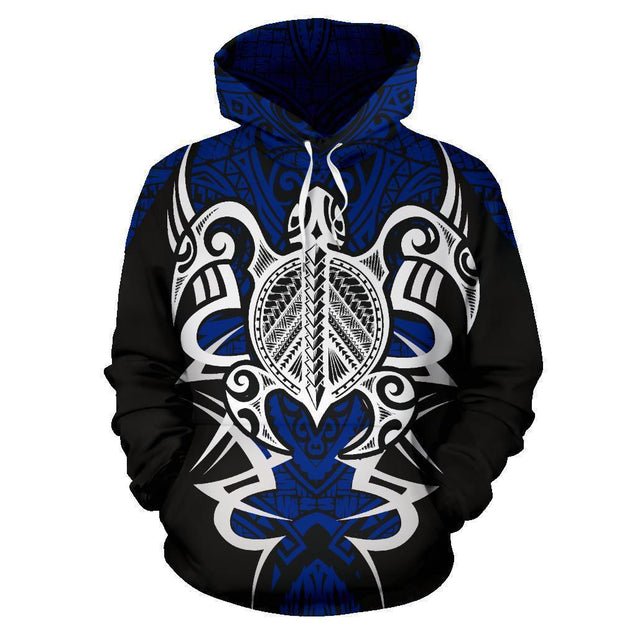 Hawaii Turtle Tribal Blue Hoodie - Armor Style - AH J9-ALL OVER PRINT HOODIES (P)-Phaethon-Hoodie-S-Vibe Cosy™