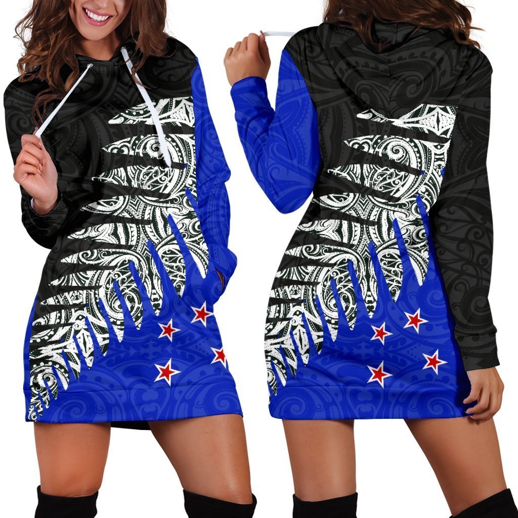 New Zealand Silver Fern Hoodie Dress Blue K4-Apparel-HD09-Hoodie Dress-S-Vibe Cosy™