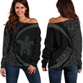 Hawaii Turtle Polynesian Women's Off Shoulder Sweater - Circle Style - AH - Black J9-WOMENS OFF SHOULDER SWEATERS-Phaethon-Women's Off Shoulder Sweater-2XS-White-Vibe Cosy™