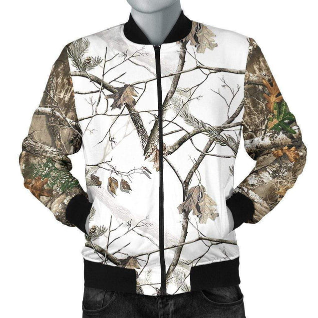 Men's Bomber Jacket - Reel Tree Snow Camo-HP Arts-Men's Bomber Jacket - Men's Bomber Jacket - Reel Tree Snow Camo-S-Vibe Cosy™