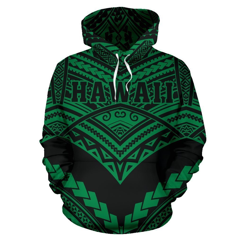 Hawaii Polynesian Tribal Hoodie - New Warrior Style Green Color - AH J1-ALL OVER PRINT HOODIES (P)-Phaethon-Hoodie-S-Vibe Cosy™