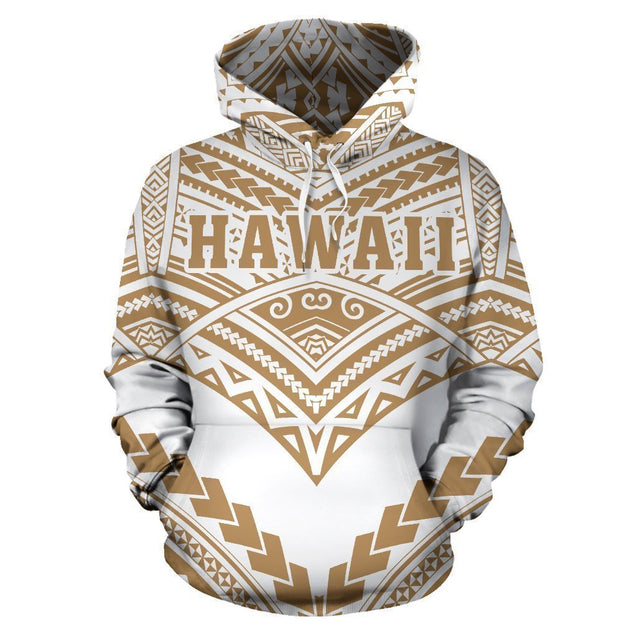 Hawaii Polynesian Tribal Hoodie - New Warrior Style Golden And White Color - AH J1-ALL OVER PRINT HOODIES (P)-Phaethon-Hoodie-S-Vibe Cosy™