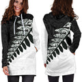 New Zealand Silver Fern Hoodie Dress Black White K4-Apparel-HD09-Hoodie Dress-S-Vibe Cosy™