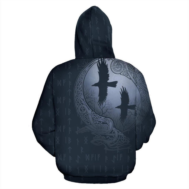 Viking Hoodie Raven And Odin'S Eye Blue Grey NN82-Apparel-HP Arts-Hoodie-S-Vibe Cosy™