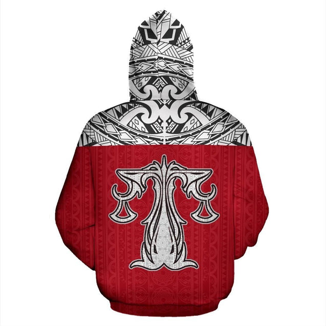 Libra Zodiac - Poly All Over Hoodie Red Version NTH140825-Apparel-NTH-Hoodie-S-Vibe Cosy™