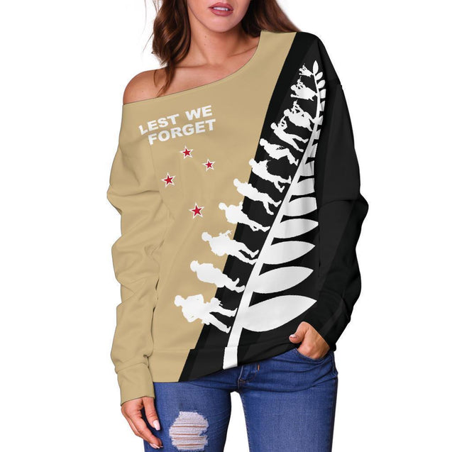 Lest We Forget - New Zealand Tan Off Shoulder Sweater K52-WOMENS OFF SHOULDER SWEATERS-HD09-Women's Off Shoulder Sweater - .-2XS-Vibe Cosy™
