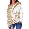 Hawaii Turtle Polynesian Women's Off Shoulder Sweater - Circle Style - AH - Golden 02 J9-WOMENS OFF SHOULDER SWEATERS-Phaethon-Women's Off Shoulder Sweater-2XS-White-Vibe Cosy™