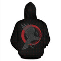 Viking Odin's Raven Old Runes Style Hoodie A7-ALL OVER PRINT HOODIES (P)-HP Arts-Hoodie-S-Black and Red-Vibe Cosy™