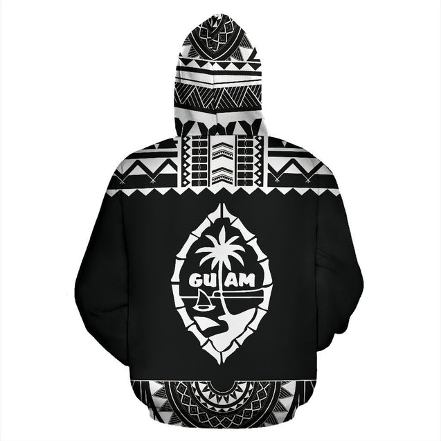 Guam All Over Hoodie - Polynesian Black And White-ALL OVER PRINT HOODIES-HP Arts-Hoodie-S-Black And White-Vibe Cosy™