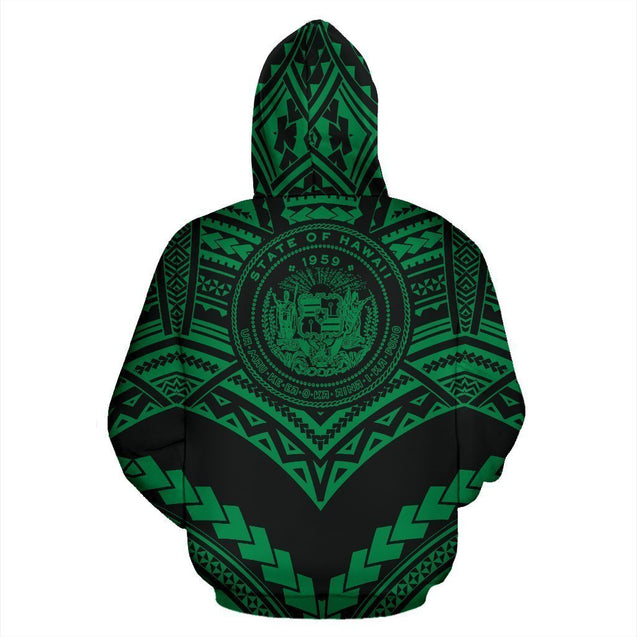 Hawaii Polynesian Tribal Hoodie - New Warrior Style Green Color - AH J1-ALL OVER PRINT HOODIES (P)-Phaethon-Hoodie-S-Vibe Cosy™