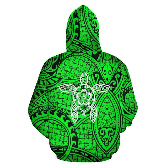 Hawaii Turtle Polynesian Hoodie - Green - Warrior Style - AH J9-ALL OVER PRINT HOODIES (P)-Phaethon-Hoodie-S-Vibe Cosy™