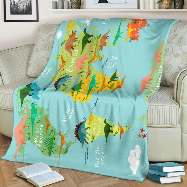 Dinosaur Continent World Map-Amaze Style™-Premium BlanketDinosaur Continent World Map-Youth (56 x 43 inches / 140 x 110 cm)-Vibe Cosy™