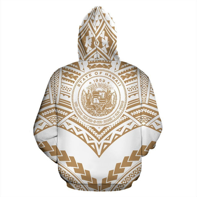 Hawaii Polynesian Tribal Hoodie - New Warrior Style Golden And White Color - AH J1-ALL OVER PRINT HOODIES (P)-Phaethon-Hoodie-S-Vibe Cosy™