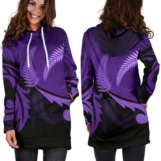 New Zealand Silver Fern Hoodie Dress Purple-Apparel-HD09-Hoodie Dress-S-Vibe Cosy™