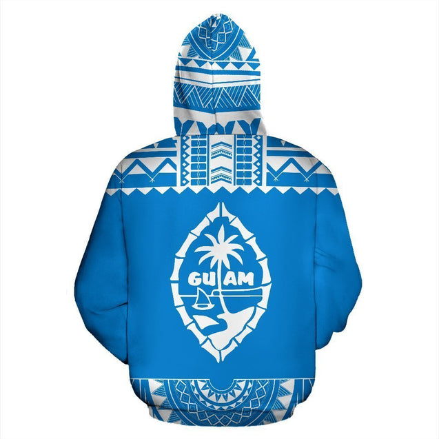 Guam All Over Zip-Up Hoodie - Polynesian Blue And White-ALL OVER PRINT ZIP-UP HOODIES-HP Arts-Zip-Up Hoodie-S-Blue And White-Vibe Cosy™