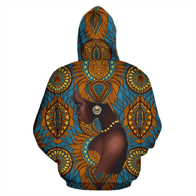 African Zip-Up Hoodie - Africa Black Girl Floral-ALL OVER PRINT ZIP HOODIES-HPArt-Men-S-Blue-Vibe Cosy™