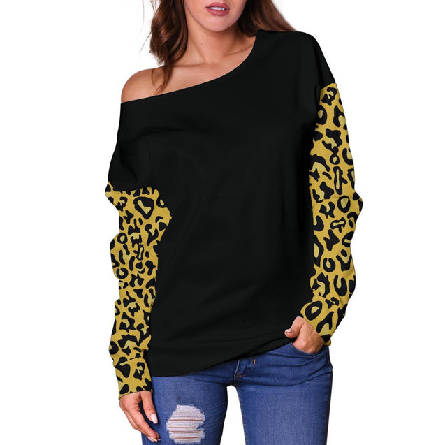 Cheetah Black - Women's Off Shoulder Sweater-Amaze Style™-Women's Off Shoulder Sweater - Cheetah Black - Women's Off Shoulder Sweater-2XS-Vibe Cosy™