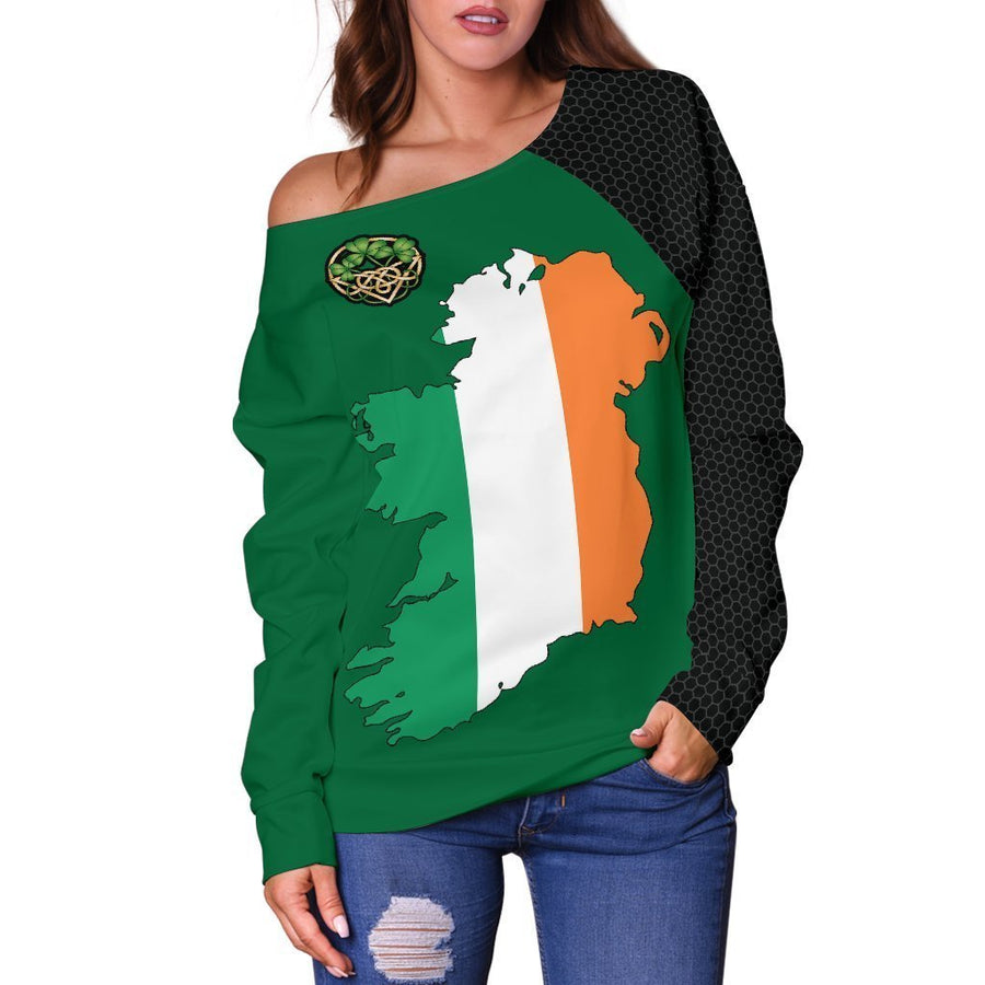 Ireland Map Special Off Shoulder Sweater-WOMENS OFF SHOULDER SWEATERS-HD09-Women's Off Shoulder Sweater - .-2XS-Vibe Cosy™