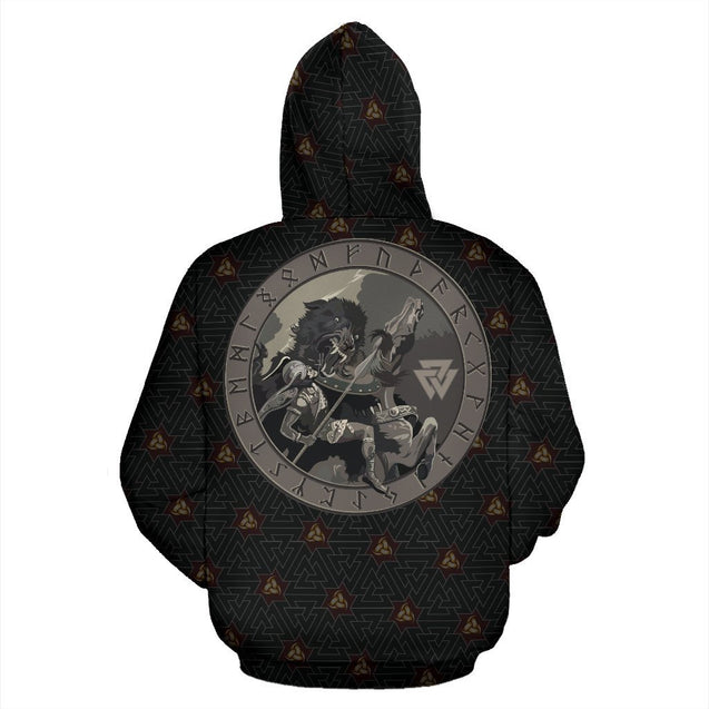 Viking Battle Of The God Odin with Fenrir Hoodie-ALL OVER PRINT HOODIES (P)-HP Arts-Hoodie-S-Black-Vibe Cosy™