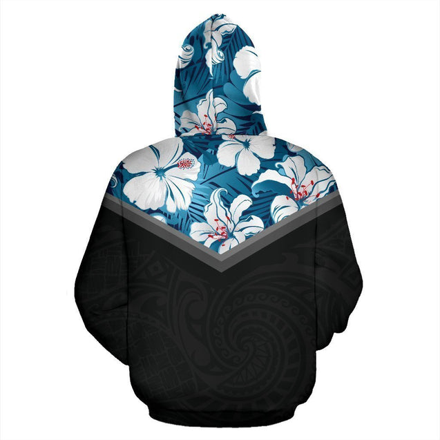 Hawaii Vintage Pattern Hoodie Youth Blue Hibiscus - AH - J9-ALL OVER PRINT ZIP HOODIES (P)-Phaethon-Zip-Up Hoodie-S-Vibe Cosy™