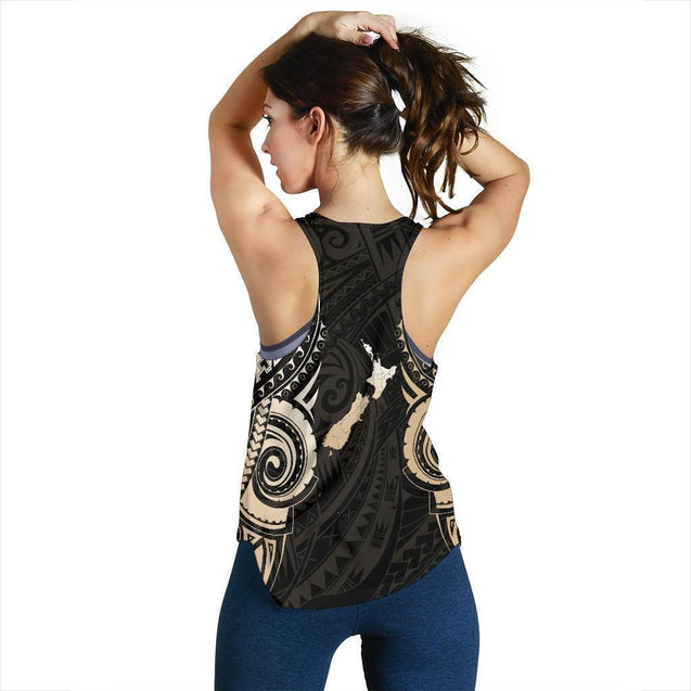 Maori Tattoo with Map New Zealand Women's Racerback Tank K4-WOMENS RACERBACK TANK-HD09-Racerback Tank Top - .-XS-Vibe Cosy™