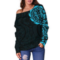 Maori Tangaroa New Zealand Off Shoulder Sweater - Blue A7-WOMENS OFF SHOULDER SWEATERS-HD09-Women's Off Shoulder Sweater - .-2XS-Vibe Cosy™
