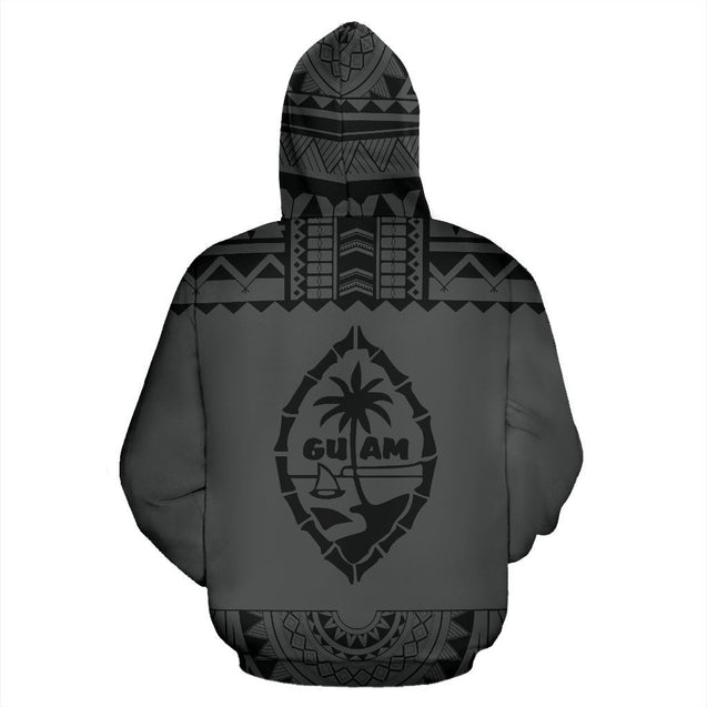 Guam All Over Hoodie - Polynesian Grey And Black-ALL OVER PRINT HOODIES-HP Arts-Hoodie-S-Grey And Black-Vibe Cosy™