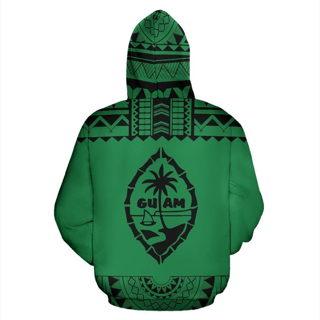 Guam All Over Zip-Up Hoodie - Polynesian Green And Black-ALL OVER PRINT ZIP-UP HOODIES-HP Arts-Zip-Up Hoodie-S-Green And Black-Vibe Cosy™