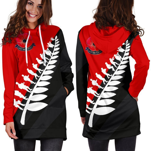 Lest We Forget New Zealand Hoodie Dress K52-Apparel-HD09-Hoodie Dress-S-Vibe Cosy™