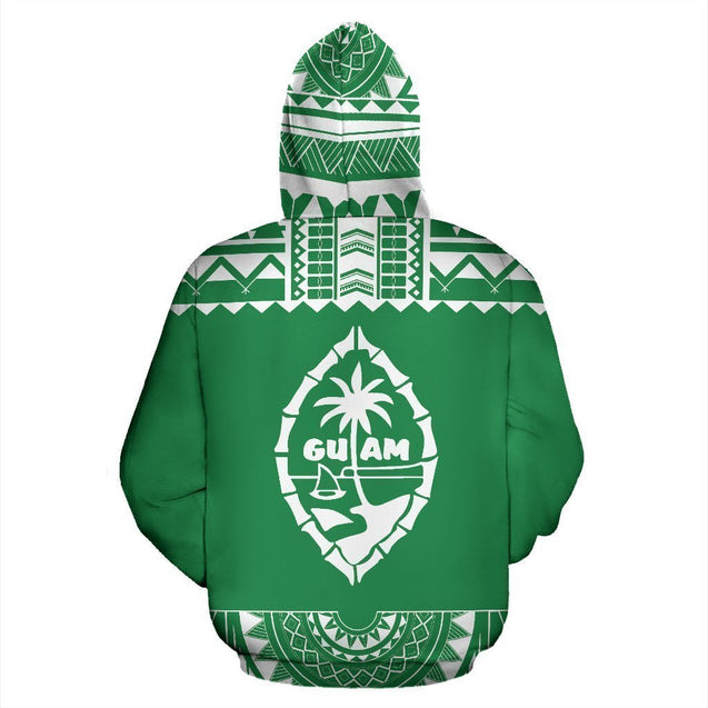 Guam All Over Zip-Up Hoodie - Polynesian Green And White-ALL OVER PRINT ZIP-UP HOODIES-HP Arts-Zip-Up Hoodie-S-Green And White-Vibe Cosy™