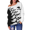 Aotearoa Silver Fern Koru Style Off Shoulder Sweater Black White K4-WOMENS OFF SHOULDER SWEATERS-HD09-Women's Off Shoulder Sweater - .-2XS-Vibe Cosy™