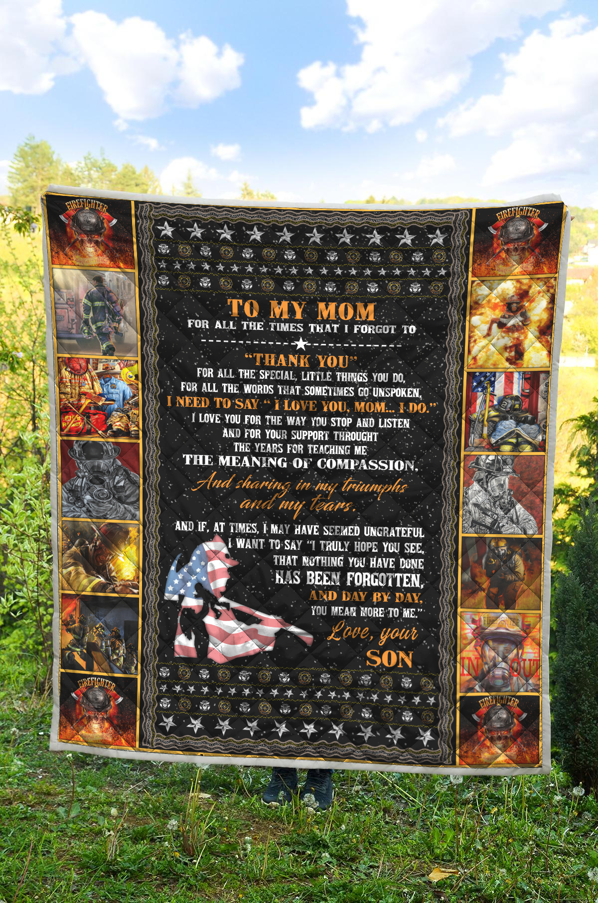 Love Mom Firefighter Son Quilt JJW03092001