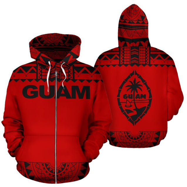 Guam All Over Zip-Up Hoodie - Polynesian Red And Black-ALL OVER PRINT ZIP-UP HOODIES-HP Arts-Zip-Up Hoodie-S-Red And Black-Vibe Cosy™