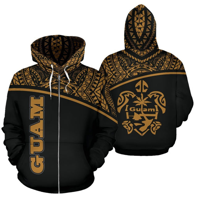 Guam All Over Zip-Up Hoodie - Micronesia Curve Gold Style-ALL OVER PRINT ZIP-UP HOODIES-HP Arts-Zip-Up Hoodie-S-Gold-Vibe Cosy™