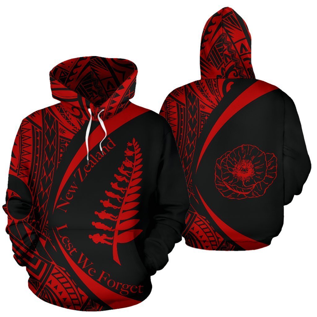 New Zealand Lest We Forget Maori Hoodie Circle Style - Red J95-Apparel-Khanh Arts-Hoodie-S-Vibe Cosy™