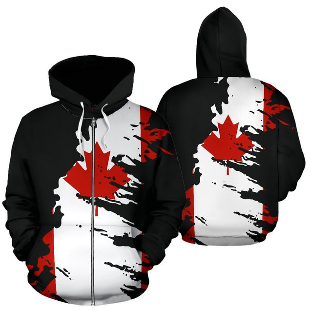 Canada Zip-Up Hoodie Flag Painting PL-Apparel-PL8386-Zipped Hoodie-S-Vibe Cosy™