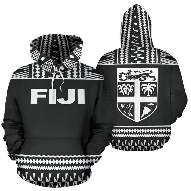 Fiji Tapa All Over Zip-Up Hoodie - Grey And White Version - BN09-Apparel-Khanh Arts-Hoodie-S-Vibe Cosy™