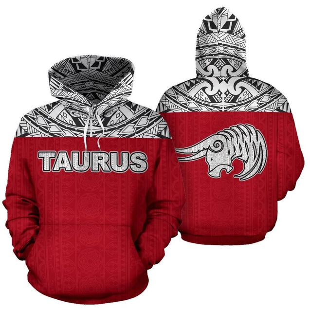 Taurus Zodiac - Poly All Over Hoodie Red Version NTH140833-Apparel-NTH-Hoodie-S-Vibe Cosy™