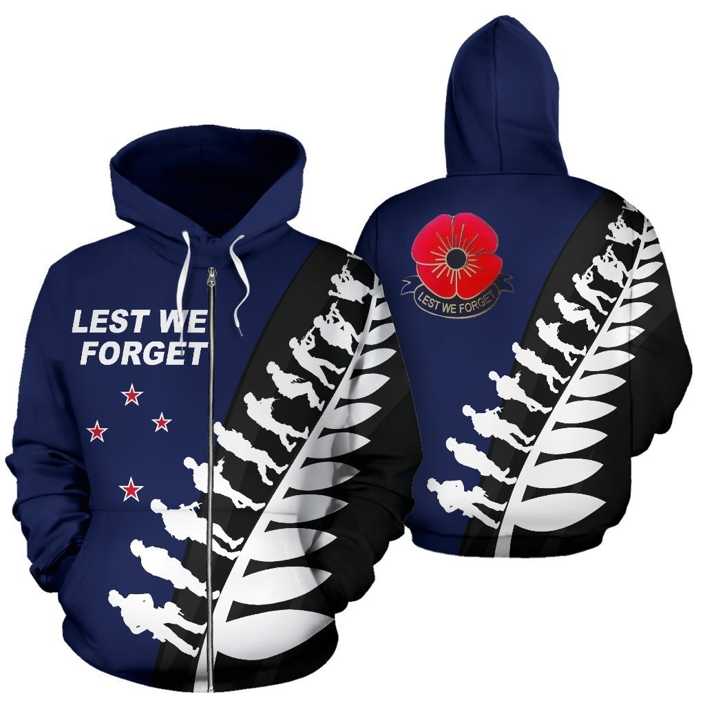 Lest We Forget - New Zealand Zip Up Hoodie Navy K5-Apparel-Khanh Arts-Zipped Hoodie-S-Vibe Cosy™