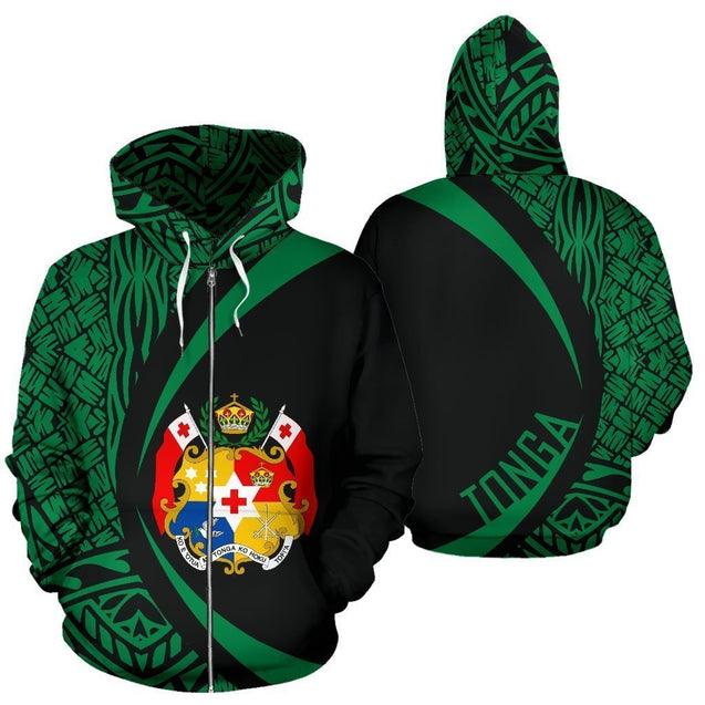 Tonga Coat Of Arms Polynesian Hoodie - Circle Style 04 J1-Apparel-Phaethon-Zipped Hoodie-S-Vibe Cosy™