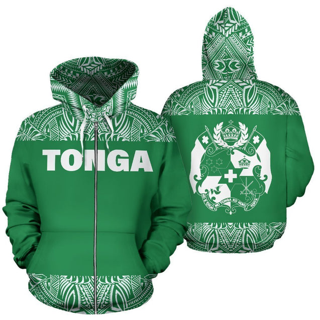 Tonga All Over Hoodie - Polynesian Green And White - BN09-Apparel-Phaethon-Zip-S-Vibe Cosy™