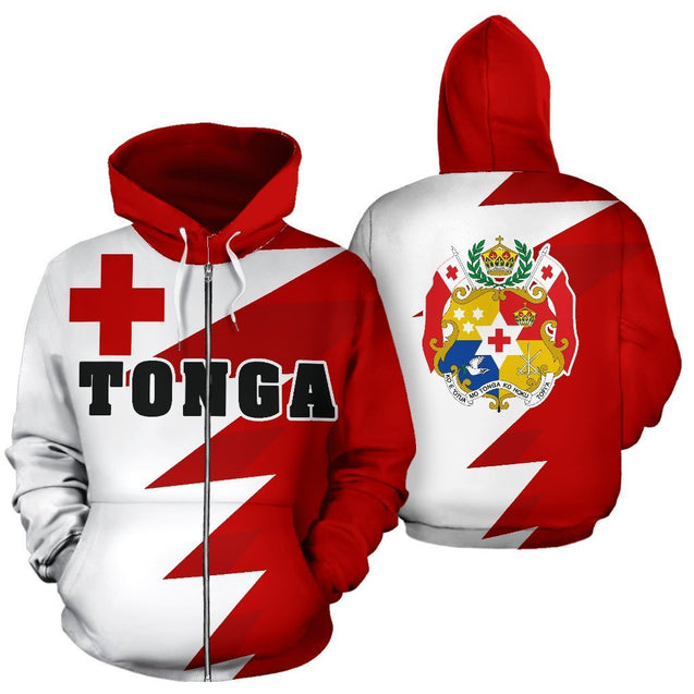 Tonga Flag All Over Print Hoodie - Tooth Style NNK 1215-Apparel-NNK-Zipped Hoodie-S-Vibe Cosy™