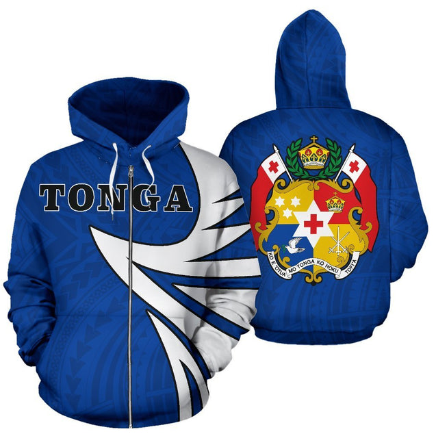 Tonga Coat Of Arms Hoodie - Warrior Style 01 J9-Apparel-Phaethon-Zipped Hoodie-S-Vibe Cosy™