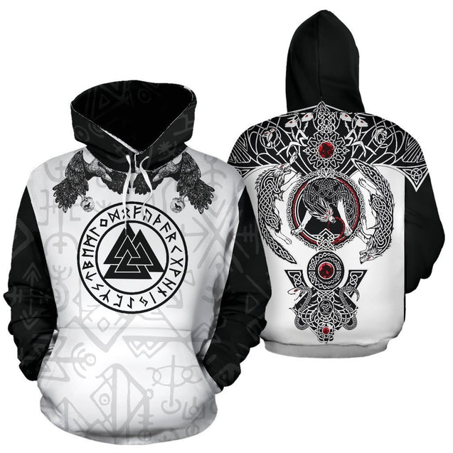 Viking Hoodie - Fenrir Wolf Black and White-Apparel-HP Arts-Hoodie-S-Vibe Cosy™